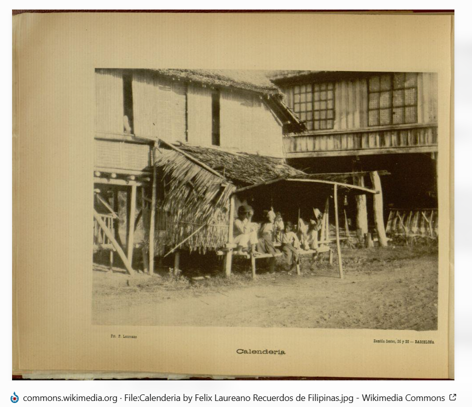 Félix Laureano’s 1895 photograph titled *Calenderia*, depicting a food-selling establishment in the Philippines.